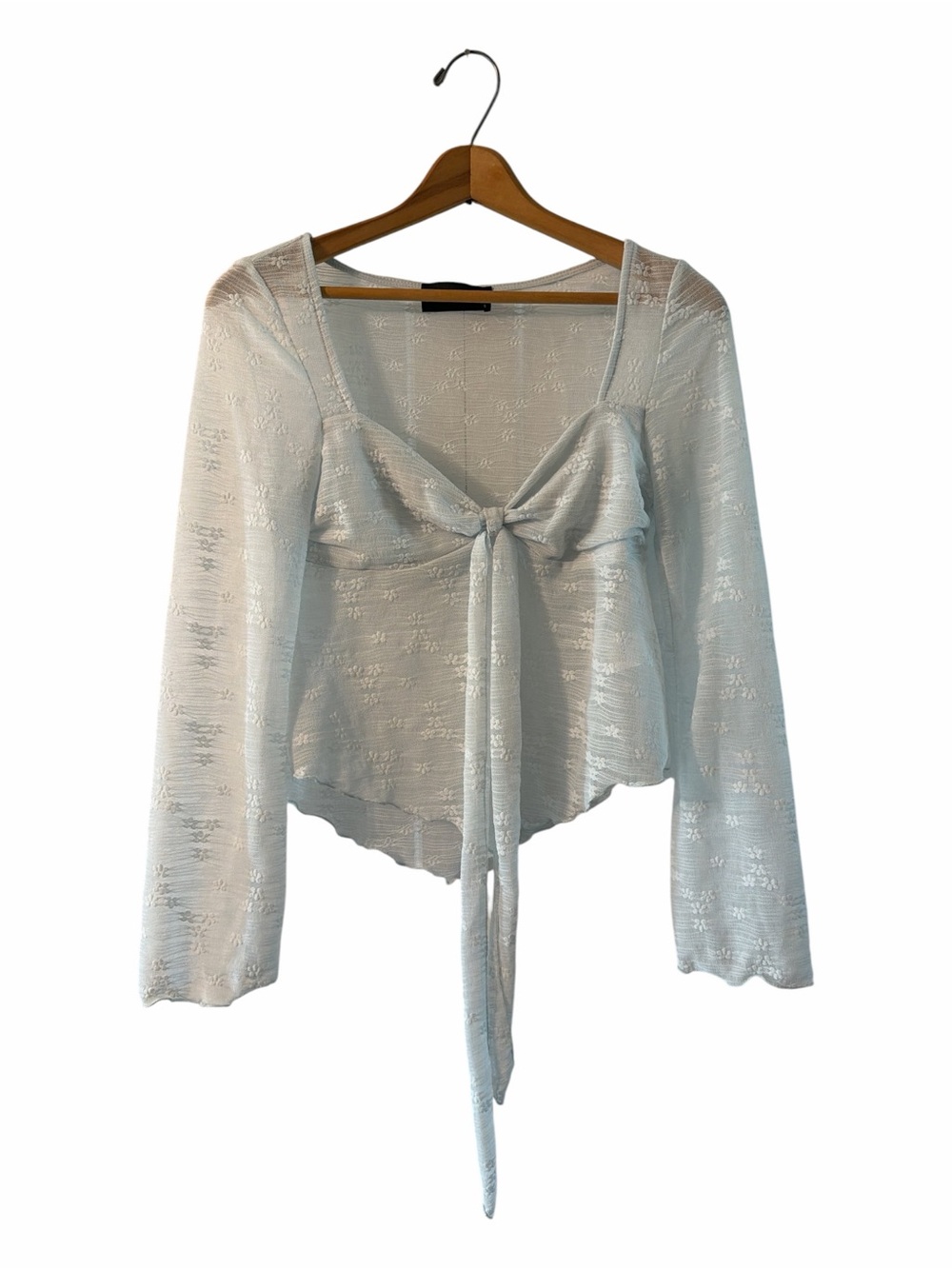 Coquette Fairycore Tie Front Lace Top White Long Sleeve Cider Small